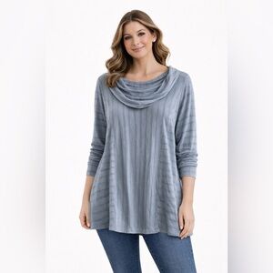 Blue Grey Cowl Neck Tunic Top